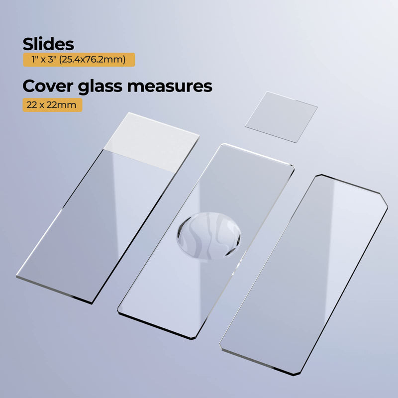 Vabiooth 200 Pcs Rounded Edge Microscope Slides Kit, Pre-Cleaned Blank Microscope Slides and 22x22mm Square Coverslips Cover Glass for Monocular Binocular Trinocular Microscopes 200 Pcs Blank Slides