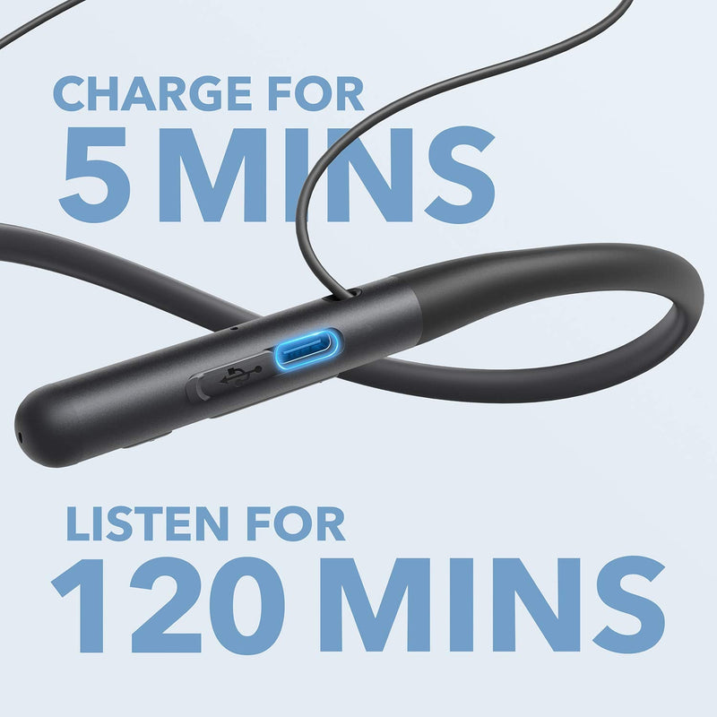 Anker Soundcore Life U2 Bluetooth Neckband Headphones with 24 H Playtime, 10 mm Drivers, Crystal-Clear Calls with CVC 8.0, USB-C Fast Charging, Foldable & Lightweight Build, IPX7 Waterproof Black