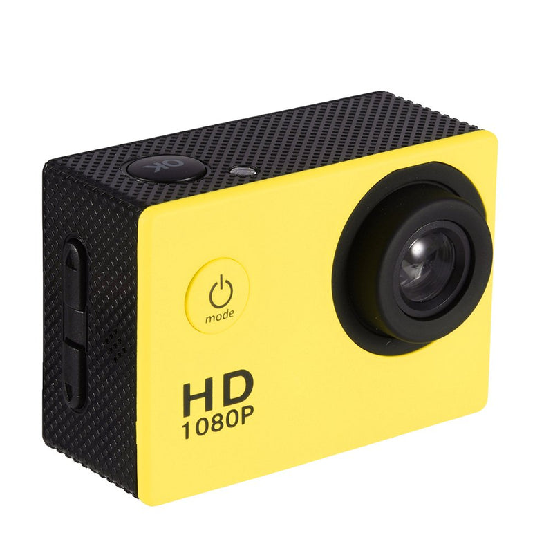Action Camera 12MP Waterproof 30m Outdoor Sports Video DV Camera 1080P Full HD LCD Mini Camcorder with 900mAh Rechargeable Batteries and Mounting Accessories Kits(Yellow) Yellow