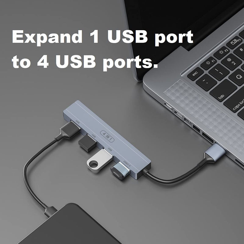 USB 3.0 Hub Splitter with 4 Ports, Ultra-Slim Data USB Port Extender Adapter for Laptop, Surface Pro, PC, Flash Drive, Mobile HDD and More