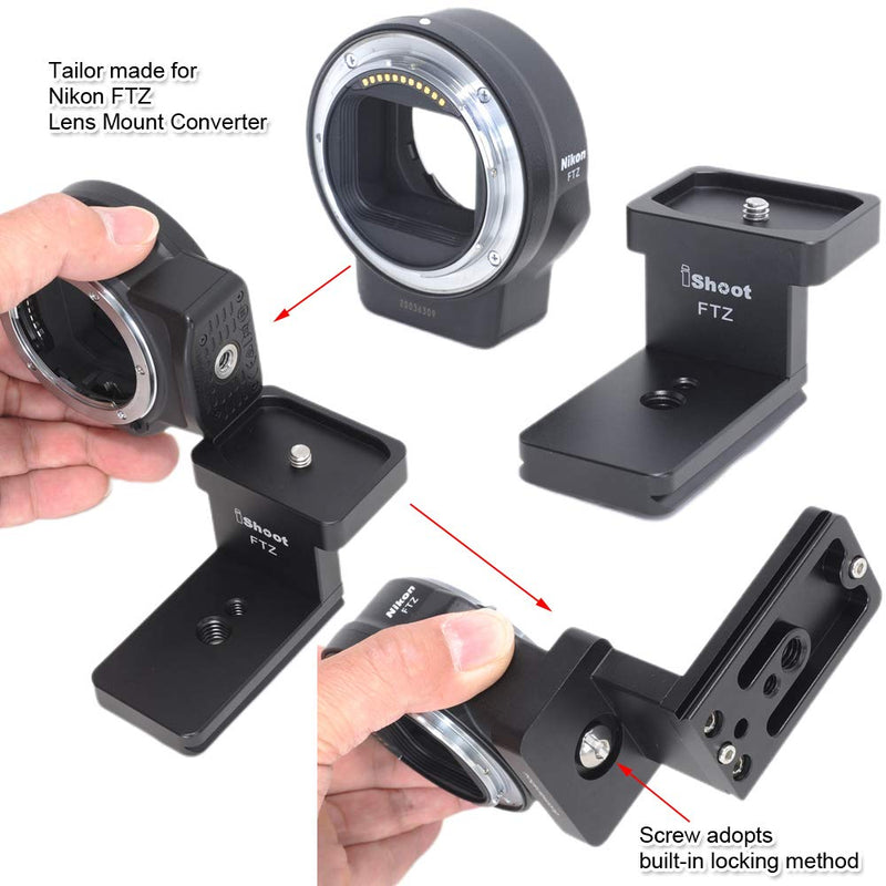 iShoot Metal Lens Collar Stand Tripod Mount Ring Base Replacement Foot Compatible with Nikon FTZ Mount Converter Lens Adapter Ring, Lens Support Holder with Arca Fit Quick Release Plate Dovetail