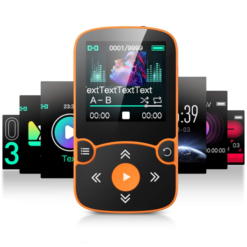 32GB MP3 Player with Clip, AGPTEK Bluetooth 5.0 Lossless Sound with FM Radio, Voice Recorder for Sport Running, Supports up to 128GB TF Card,Orange Orange