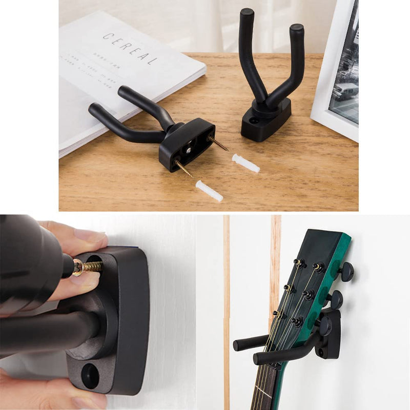 Gisedkle 10pcs Guitar Hangers, Guitar Bass Stand Wall Mount Hanger Hook with Screws, Ukulele Banjo Mandolin Electric Guitar Display Holders for Wall, Black