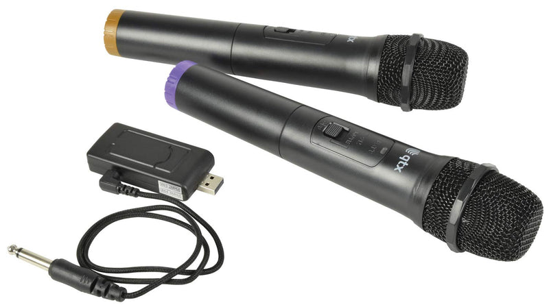 QTX | Two Wireless Handheld Microphones With Portable USB Powered Receiver | Ultra High Frequency For Minimal Interference