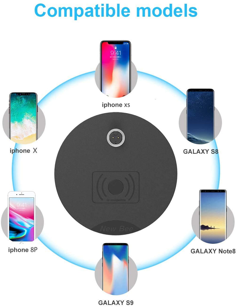 Fast Wireless Charging with Headphone Stand New Bee Sturdy 2-in-1 Headset Holder & Wireless Charger Pad for for iPhone Xs MAX/XR/XS/X/8/8 Plus Galaxy Note 9/S9/S9 Plus/Note 8/S8 (Black) Black