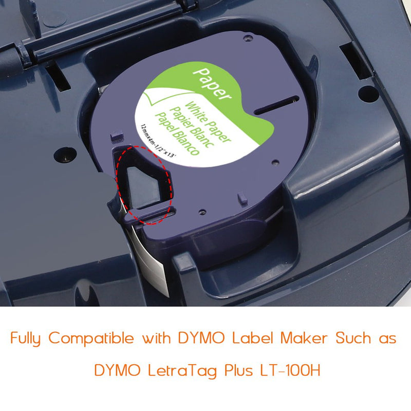 [AUSTRALIA] - 8-Pack Wonfoucs Label Tape Replace for Dymo LetraTag White Paper Refill 1/2" x 13' 12mm x 4m Black on White LT Label Maker Tape for Dymo Letra Tag LT-100H Plus 200B LT-100T QX50 XR 8 