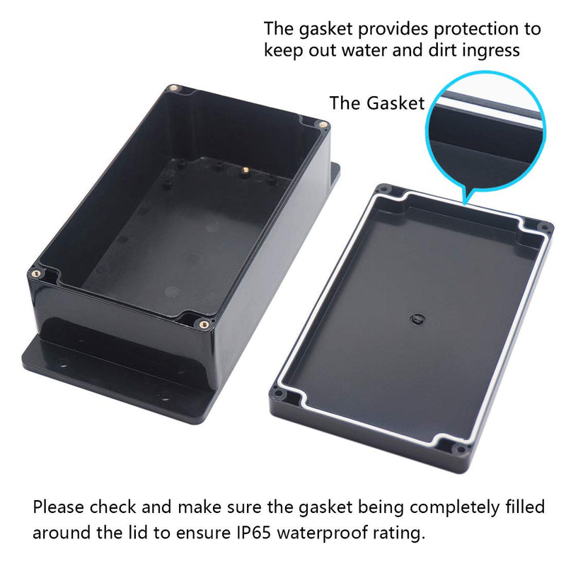 Junction Box, Zulkit Project Box Waterproof Dustproof IP65 ABS Universal Electrical Boxes Enclosure with Fixed Ear Black 7.87 x 4.72 x 2.95 inch (200 x 120 x 75 mm)(Pack of 2) 7.87" x 4.72" x 2.95"(Pack of 2)