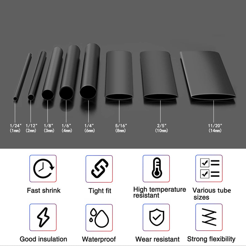 FloweryOcean Heat Shrink Tubing Kit - 2:1 Shrink Ratio,328Pcs Wire Shrink Wrap Tubing and 300W Mini Heat Gun - for Shrink Wrapping, Wire and Cable Repair, Hand Crafts