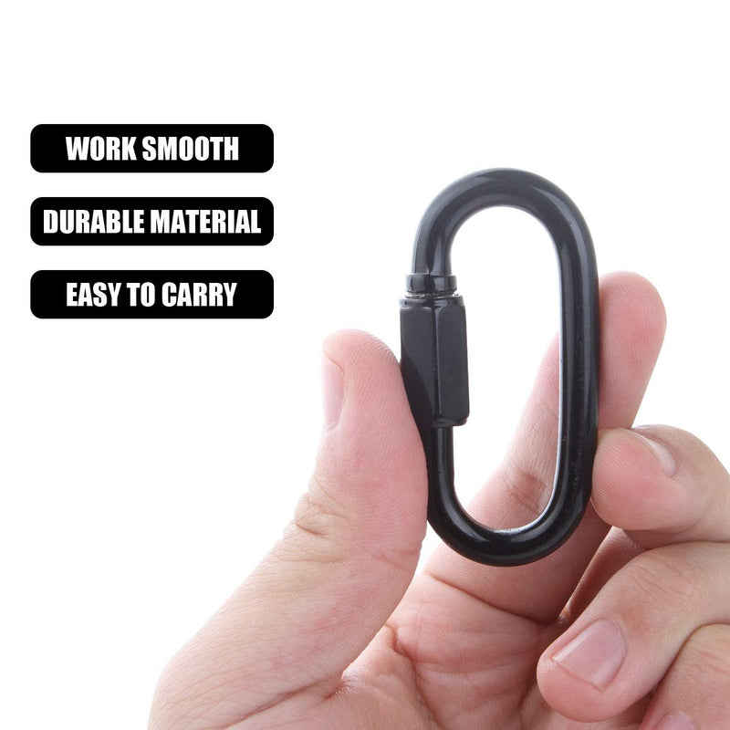 CBTONE 10 PCS D Shape Locking Carabiner 2.4 Inch Black Screw Quick Link, Heavy Duty Stainless Steel Chain Connector M6 1/4-in 10PCS M6