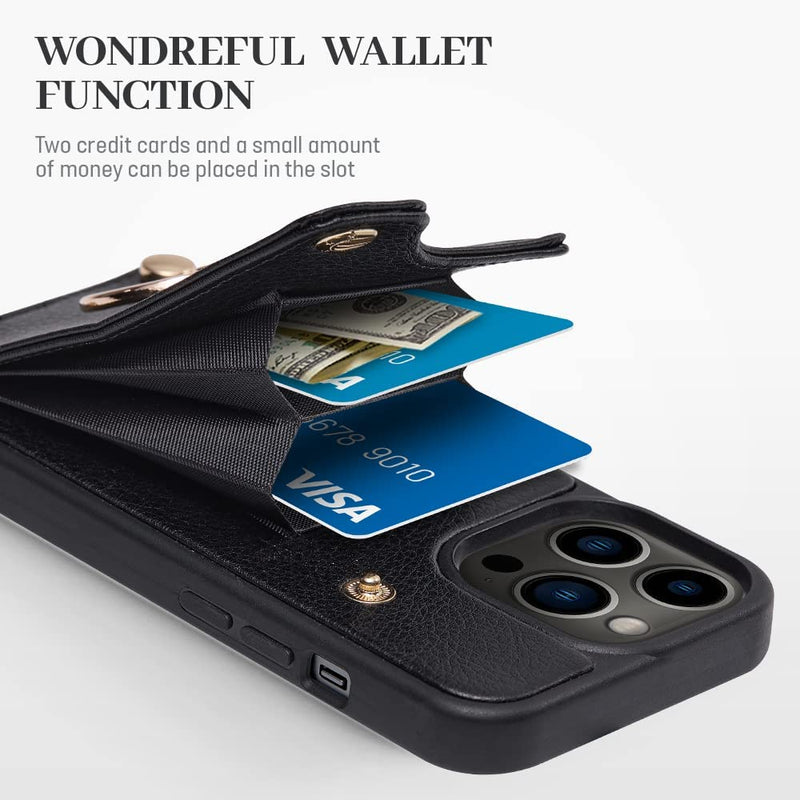 [AUSTRALIA] - LAMEEKU Compatible with iPhone 13 Pro Case Wallet 6.1'', Leather Case with Card Holder, RFID Blocking, 360°Rotation Ring Kickstand, Snap Button Protective Case Designed for Apple iPhone 13 Pro Black 