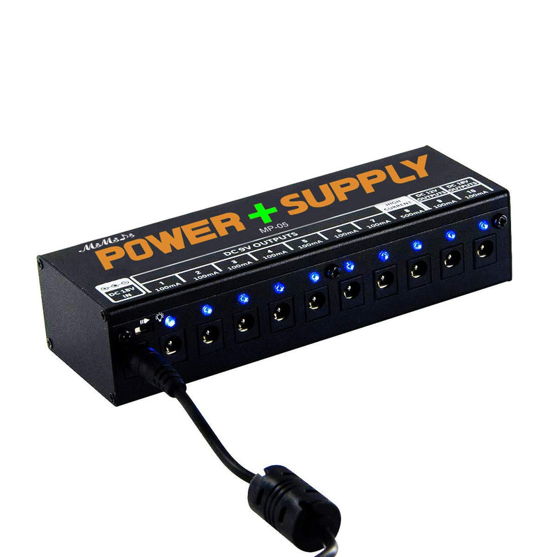Guitar Pedal Power Supply, MIMIDI MP-05 Adapter Station, Effect Pedal Adapter 10 Isolated DC Outputs for 9V/12V/18V Effect PedalBoard