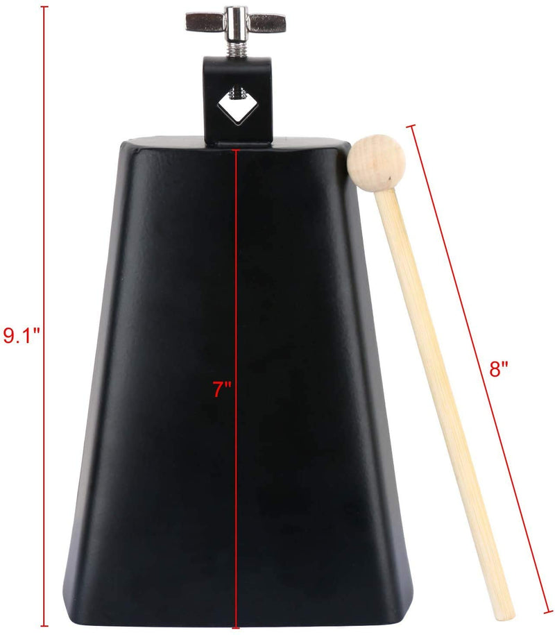 Amarine Made 7" Metal Steel Cow Bell Noise Maker Cowbell Percussion Instrument with Handle Stick for Drum Set Kit Percussion