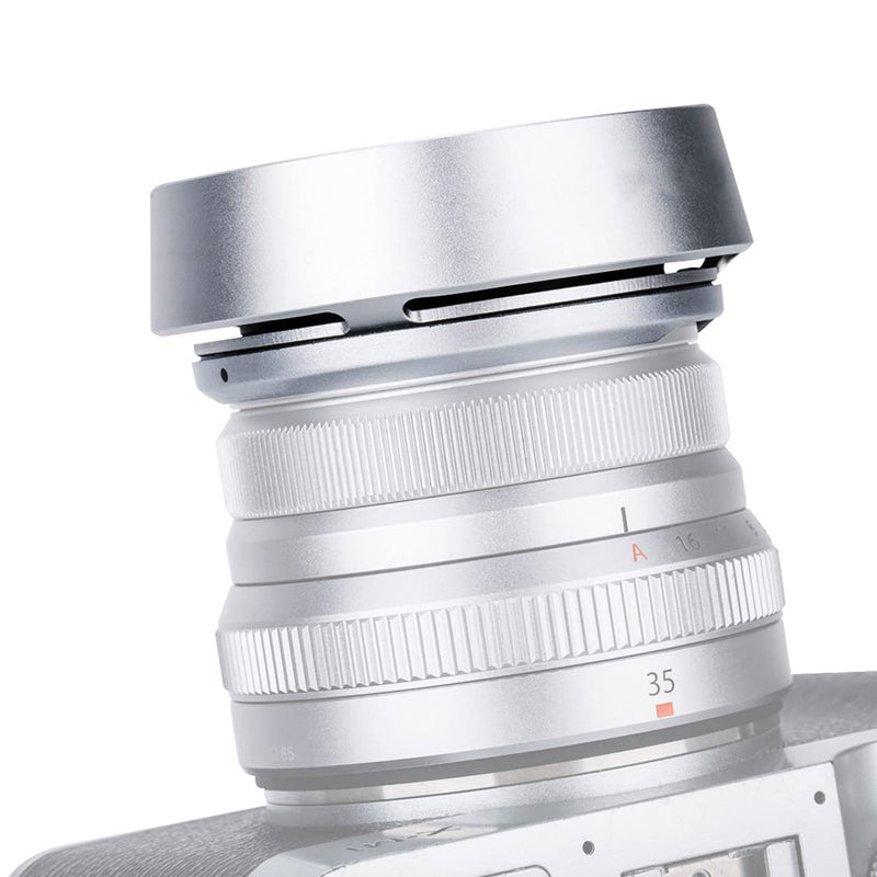 JJC Silver Metal Bayonet Lens Hood for FUJINON XF 35mm F2 R WR/ FUJINON XF 23mm F2 R WR, Fuji 35mm F2 Lens Hood, Fuji 23mm F2 Lens Hood, 35mm F2 Hood, 23mm F2 Hood, Replaces Fujifilm LH-XF35-2 Hood LH-JXF35C Silver