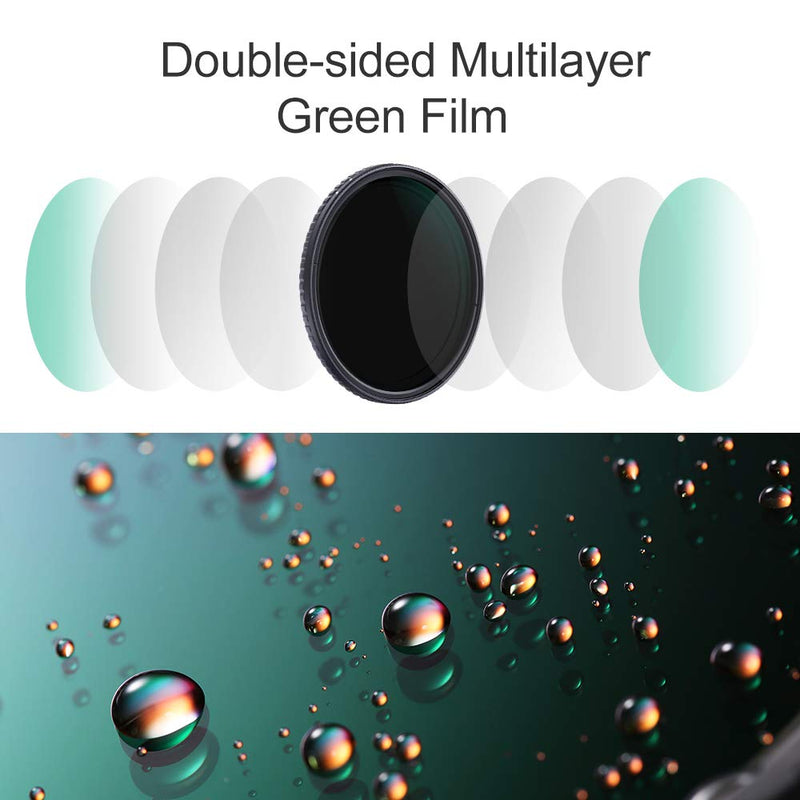K&F Concept 58mm Variable ND Filter ND8-ND128 (3-7 Stop) HD Hydrophobic VND Filter for Camera Lens No X Cross