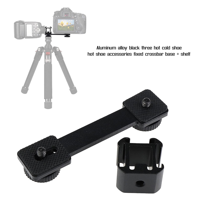 Cold Shoe Mount Adapter Triple Cold Shoe Extension Bar with 1/4inch Screws Black Aluminum Alloy Sport Cameras Monitors DSLRs Stabilizer
