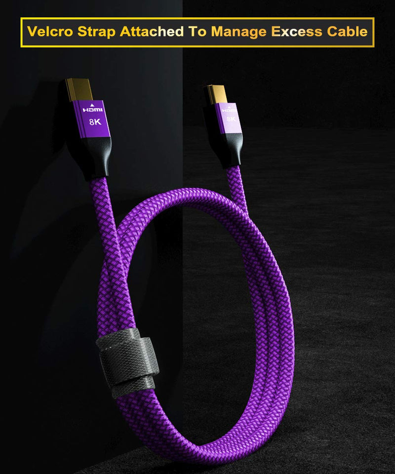 8K 60Hz HDMI Cable 6.6FT 2-Pack,Certified 48Gbps 7680P Ultra High Speed HDMI Cord for Apple TV,Roku,Samsung QLED,2.0 2.1,Sony Playstation,PS5,PS4,Xbox One Series X,eARC HDR HDCP 2.2 2.3,4K 120Hz 144Hz Purple