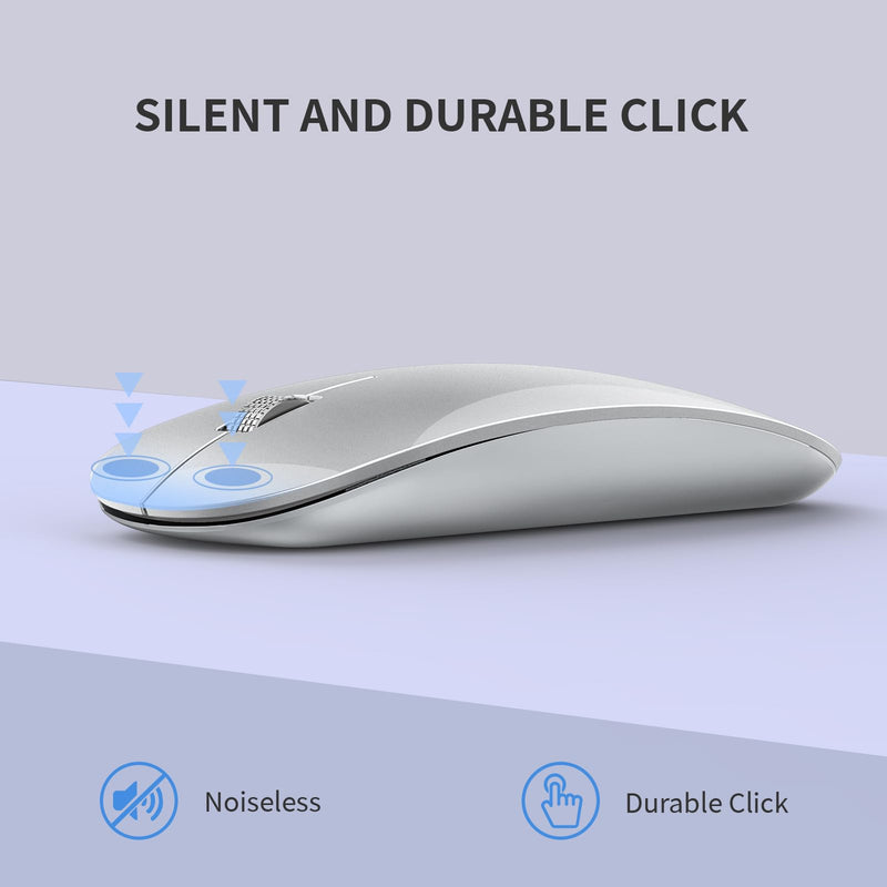 TENMOS M18 Bluetooth Mouse, USB C Rechargeable Wireless Mouse, Triple Mode (Dual Bluetooth+USB) Computer Silent Mice Portable with USB Receiver and Type C Adapter for Laptop/MacBook/iPad/PC (Silver) silver