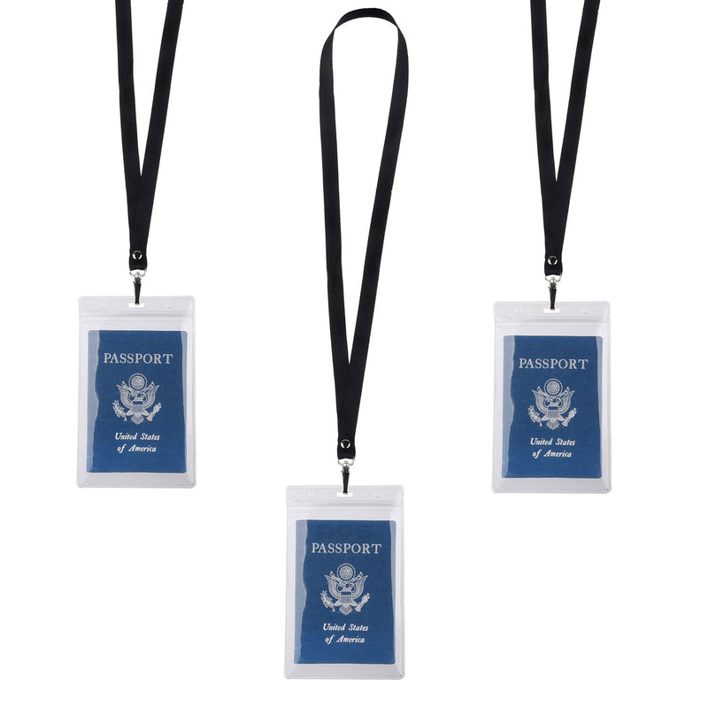 Neck Lanyards (3 Pack) with Large Passport Holder (6 x 4 inch) - Passports, ID Bagdes, Plane Tickets, Driver's License, Credit Card, Cash, etc. - for Travel use 3 Pieces (Lanyard + Holder) Black