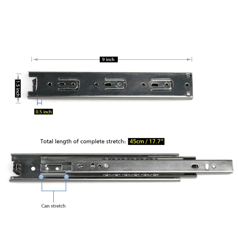 URBEST 2 Pairs 9" Full Extension Ball Bearing Telescopic Drawer Slides Slide Rails (9 inch)