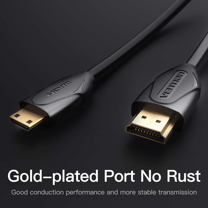 Mini HDMI to Standard HDMI Cable VENTION 6ft,1080p HD and Audio Return Channel for Cameras,Tablets,Camcorders 6FT/2M