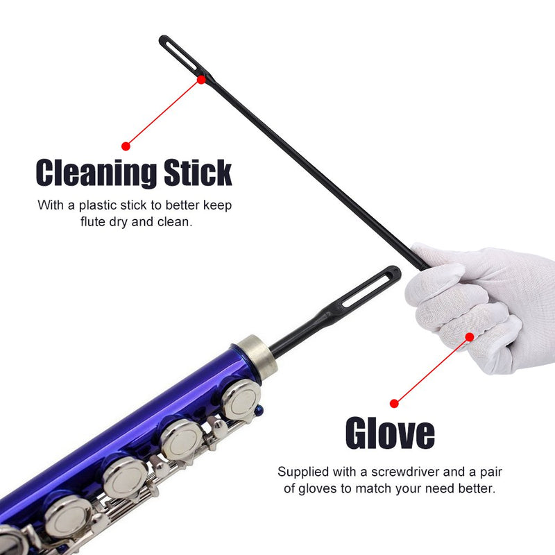 Flute Cleaning Kit, Flute Care Kit with Cleaning Cloth, Cleaning Stick, Lubricating Grease, Screwdriver, Gloves Accessories