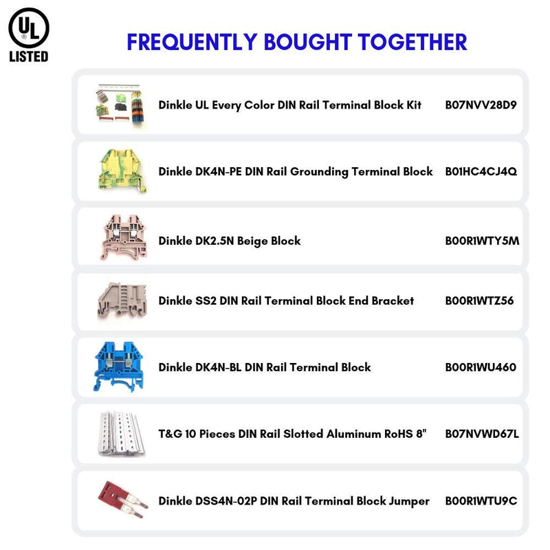 [AUSTRALIA] - Dinkle DK2.5N DIN Rail Terminal Block Screw Type UL 600V 20A 12-22AWG, Pack of 100 