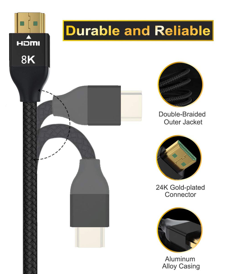 8K 60Hz HDMI Cable 3.3FT 2-Pack,Certified 48Gbps 7680P Ultra High Speed HDMI Cord for Apple TV,Roku,Samsung QLED,2.0 2.1,Sony Playstation,PS5,PS4,Xbox One Series X,eARC HDR HDCP 2.2 2.3,4K 120Hz 144Hz Black