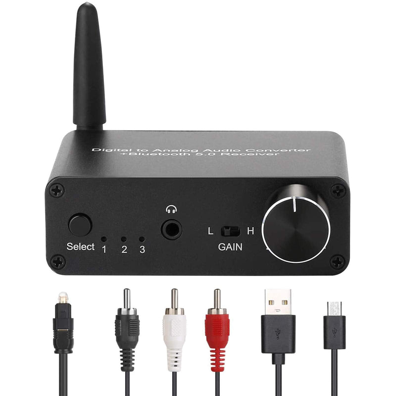 192kHz Digital to Analog Converter Bluetooth 5.0 Receiver DAC with 16-300Ω Headphone Amplifier Optical/Coaxial to RCA 3.5mm Audio Output with Volume Control for TV Phone Tablet (Normal, Basic) normal