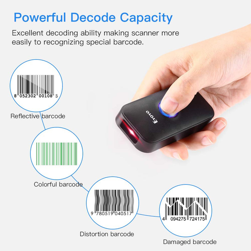 Eyoyo Mini 1D Bluetooth Barcode Scanner, 3-in-1 Bluetooth & USB Wired & 2.4G Wireless Barcode Reader Portable Bar Code Scanning Work with Windows, Android, iOS, Tablets or Computers