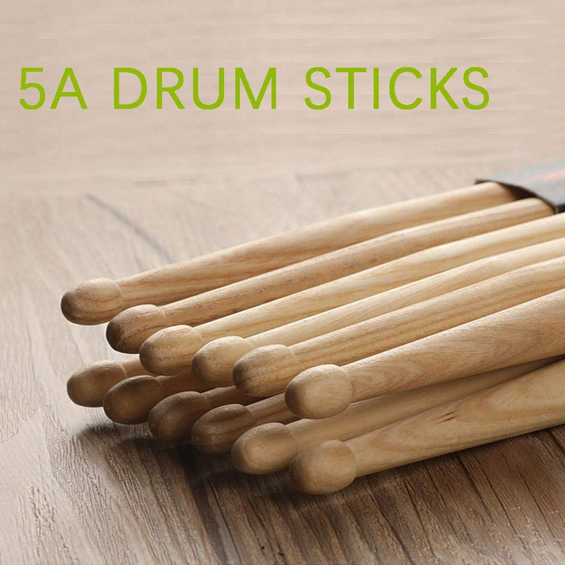 KASEMI Drum Sticks Non-Slip, 5A Wood Tip Drumstick (2 Pair) - Black