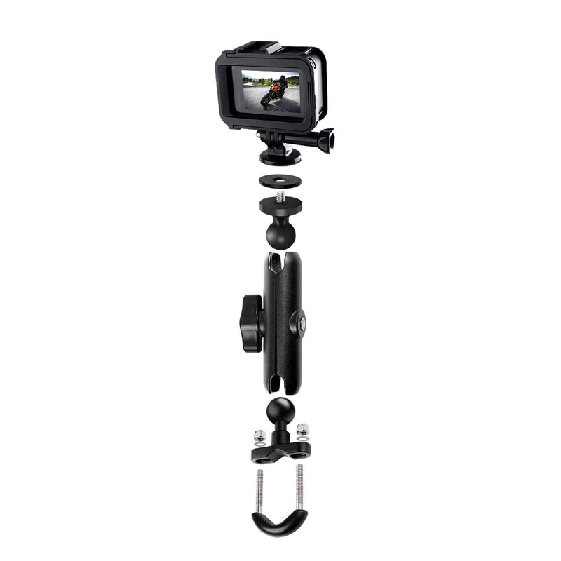 WADAHEFA 360° Rotating Bicycle and Motorcycle Handlebar mounting Bracket, with 1/4 Screw Double Ball Head Aluminum Alloy Clamping arm, for GoPro Hero9/8/7/6/5/sport Camera Accessories.