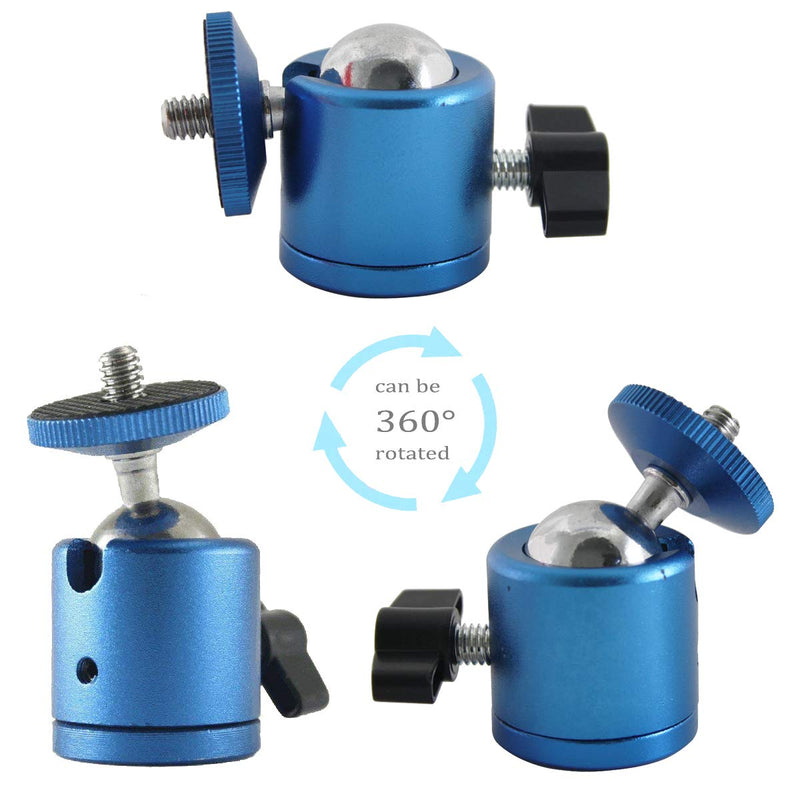 EXMAX 1/4” Mini Ball Head 360 Degree Swivel Tripod Head Aluminum Alloy Body with Standard 1/4” Screw Thread Base for Monopod Bracket Light Stand Compatible with HTC Vive Gopro - 2 Pack Blue