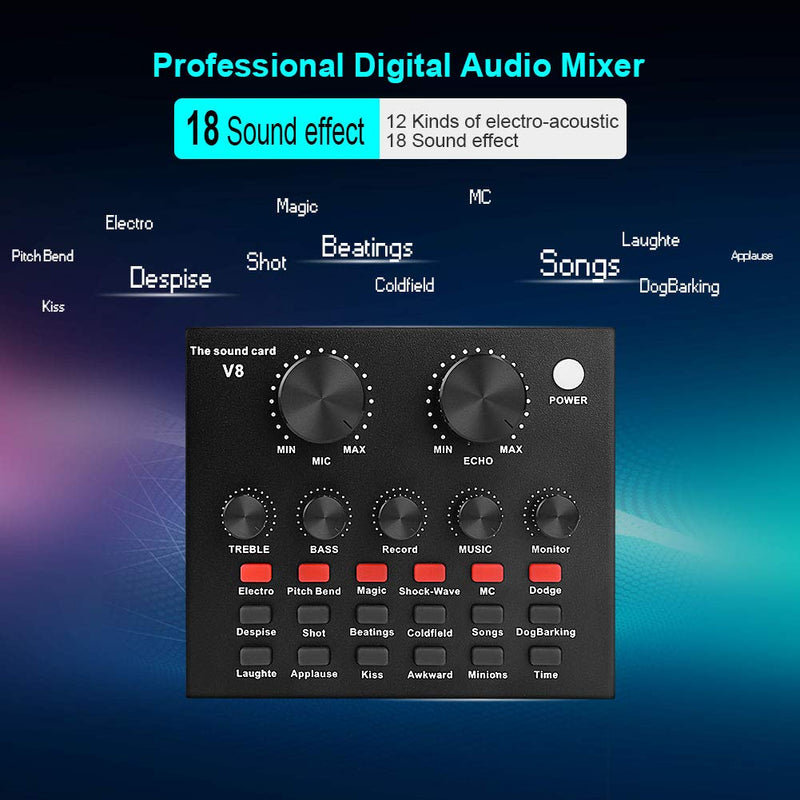 eBerry Live Sound Card, Portable Mobile Audio Mixer, Karaoke Sound Mixer Recording Sound Card for Live Broadcast, K Songs, Recording, Voice Chatting (Black)