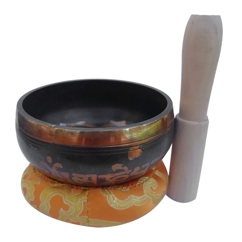 Tibetan Singing Bowl Set 9.5cm/3.7" for Meditation Yoga Chakra Healing Relaxation Mindfulness Heart Peace, Nepal Handcrafted Metal Brass Bowls with Hammered Mallet Silk Cushion,Perfect resonance Sound 9.5cm/3.7"