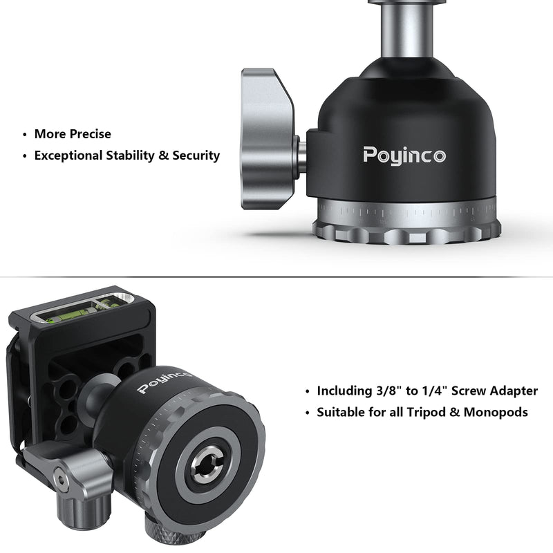 POYINCO Tripod Mini Ball Head 360 Degree Rotating Panoramic Ballhead with 1/4" Screw Quick Shoe Plate, for Tripod Monopod Slider DSLR Camera Camcorder,Max Load up to 5 kg/ 11lb 1/4" quick shoe plate
