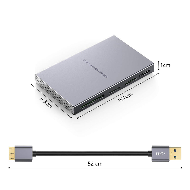 SD Card Reader,GIKERSY 5 in 1 USB 3.0 Multi-Card Reader Adapter 5Gbps Read 5 Cards Simultaneously for SD/CF/Micro SD/SDXC/Micro SDXC/SDHC/Micro SDHC/M2/MS Card