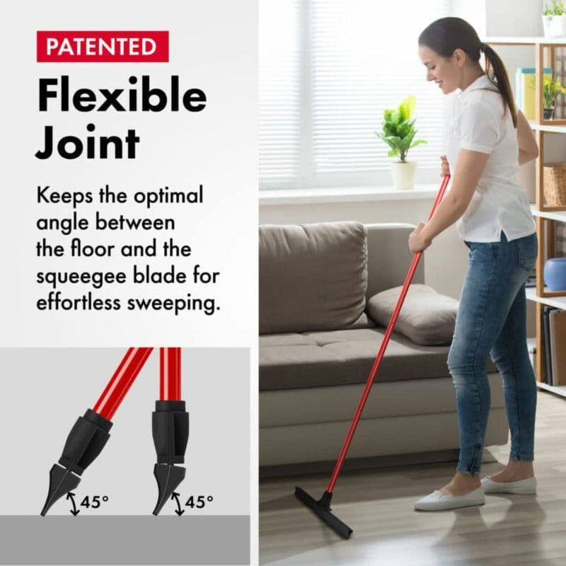 Heavy Duty Floor Scrubber Squeegee- 18.25” Solid Natural Rubber Blade- 58” Long Handle- Dries Flat & Curved Surfaces- Best for Washing & Drying Shower Glass/ Bathroom/ Kitchen/ Windshield/ Window