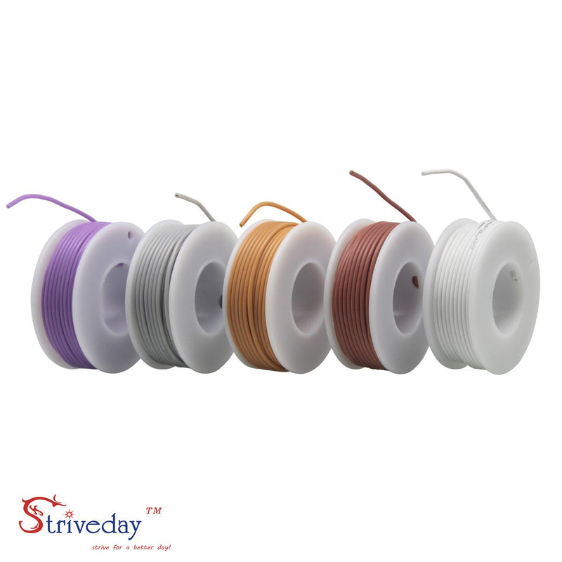 Striveday 30 AWG Flexible Silicone Wire Electric wire 30 gauge Coper Hook Up Wire 300V Cables electronic stranded wire cable electrics DIY BOX-2 30AWG Silicone wire Box2=Brown+White+Grey+Orange+Purple