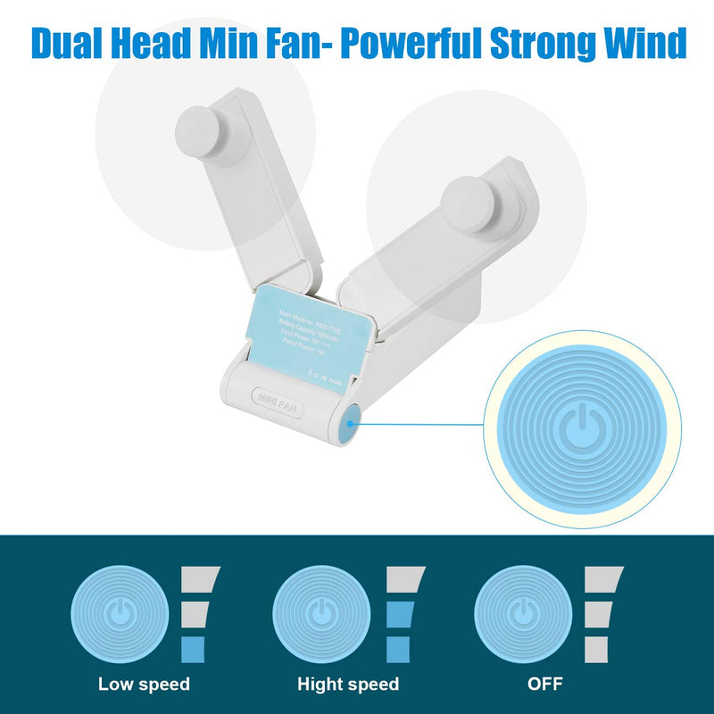 Fan Dual Head Mini Fan Powerful Portable Hand Fan Speed Adjustable Micro USB Rechargeable Fan for Men Women Kids Girls Office Home Outdoor Travel (green) green