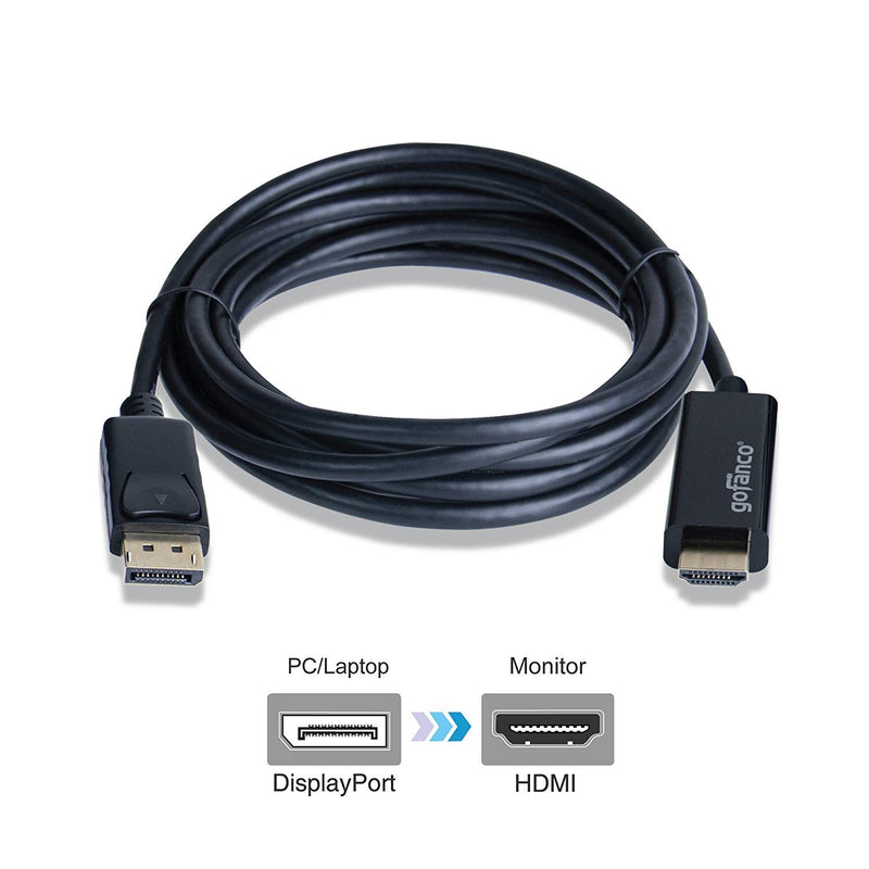 DP to HDMI, gofanco Gold Plated 10 Feet DisplayPort to HDMI Cable Adapter for DisplayPort-Equipped Systems to Connect to HDMI HDTVs or Monitors (DPHDMI10F) 1080P