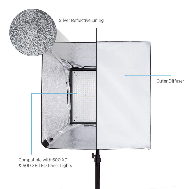 Fovitec 23" Square Softbox for Fovitec 900 and 1200 LED Panels, Foldable with Removable Front Diffuser and Included Carrying Case for Photo Studio Portrait Photography and Live Streaming Video