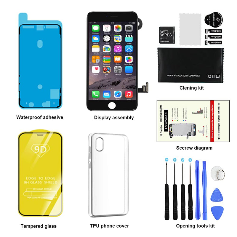 for iPhone 8 SE 2020 LCD Display Replacement Touch Digitizer 4.7 inches Screen Full Set Assembly Front Camera Earpiece Speaker Protector Glass Tools Kit(A1863 A1905 A1906 A2275 A2298 A2296) (Black) Black
