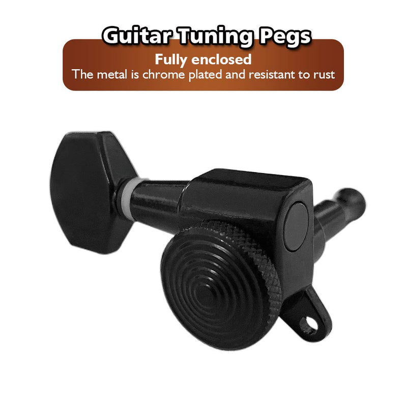 Guitar Tuning Pegs, Adjustable Closed Knob, Lock Strings, Black Body and Ends, Square Heads, Guitar Tuning Machines, for Electric Guitar Black-Closed-Square-Adjustable