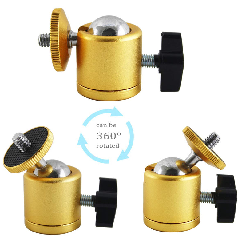 EXMAX Tripod Mini Ball Head with 1/4” Screw for Photography Studio DSLR Camera - 2 Pack Golden