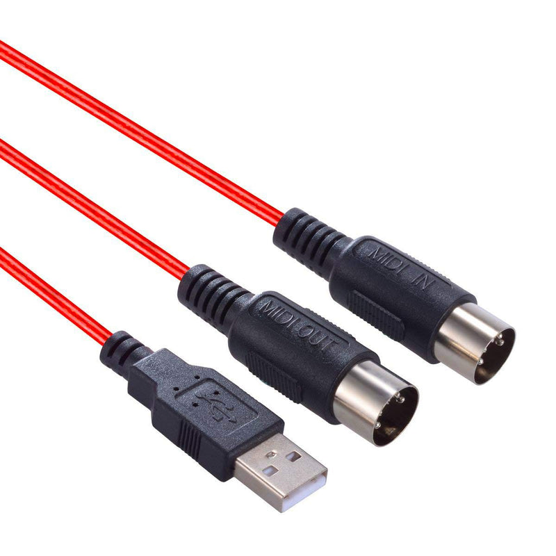 [AUSTRALIA] - USB MIDI cable Interface midi to USB IN-OUT Cable Converter for Mac PC Laptop to Music Piano keyboard 6.5Ft red 