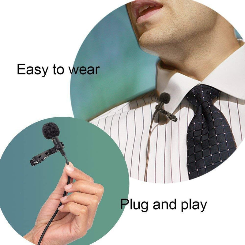 [AUSTRALIA] - E-Senior Lavalier Lapel Microphone Omnidirectional Condenser Mic with Easy Clip on System for Recording YouTube, Interview, Video Conference, Podcast(2 Mic Set) 