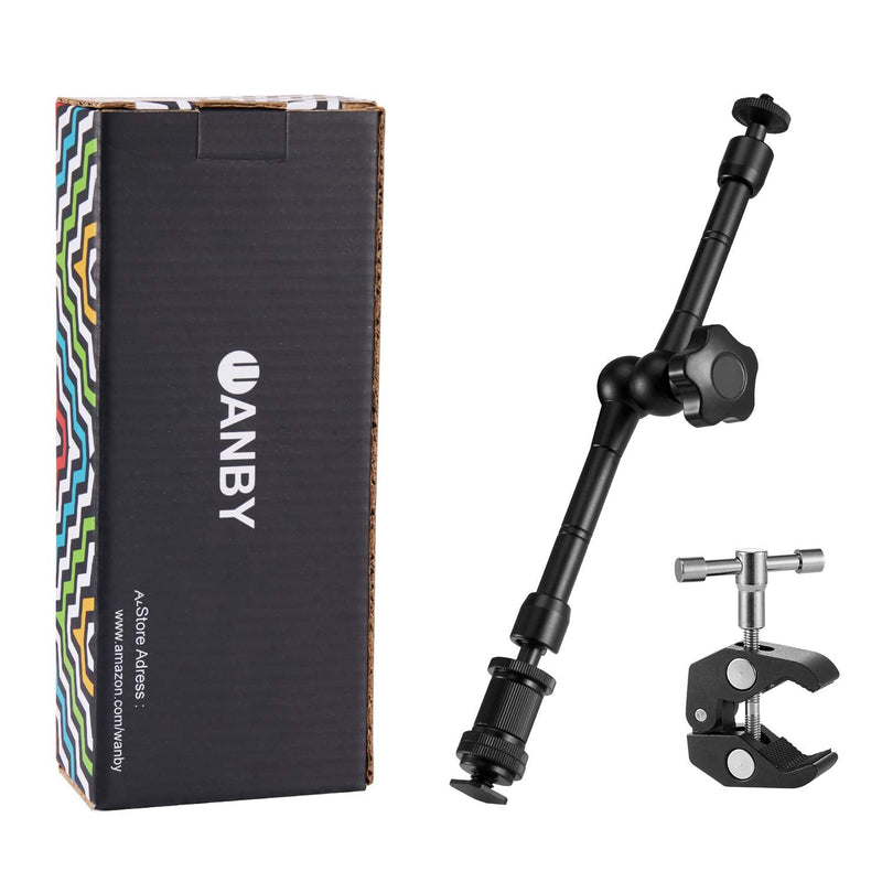 WANBY 11 Inch Articulating Friction Magic Arm Adjustable w/Hot Shoe Mount 1/4'' Tripod Screw for Camera Rig, LCD Monitor, LED Flash Lights (11'Arm & Clip)