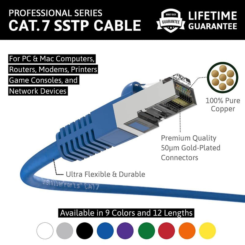 InstallerParts Ethernet Cable CAT7 Cable Shielded (SSTP) Booted 60 FT - Blue - Professional Series - 10Gigabit/Sec Network/High Speed Internet Cable, 600MHZ 60 Feet