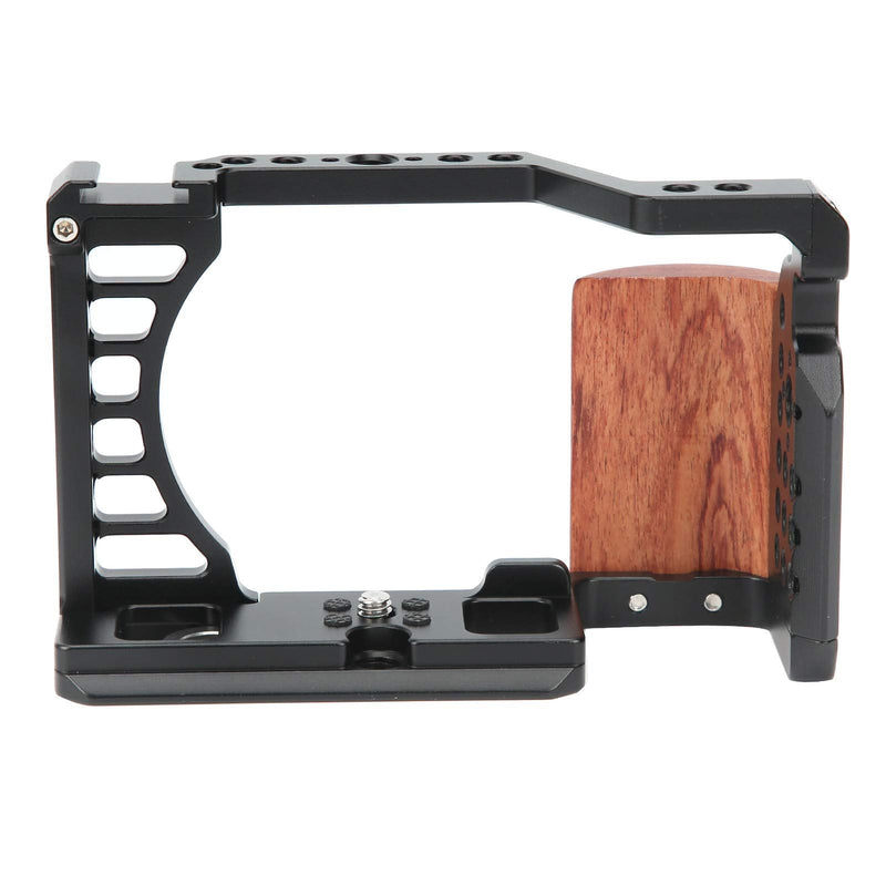 Vlog Camera Cage for Sony A7C, Camera Video Stabilizer Shooting Cage Kit with Wooden Handle Grip, with 1/4in & 3/8in Screw Hole and Cold Shoe Mount