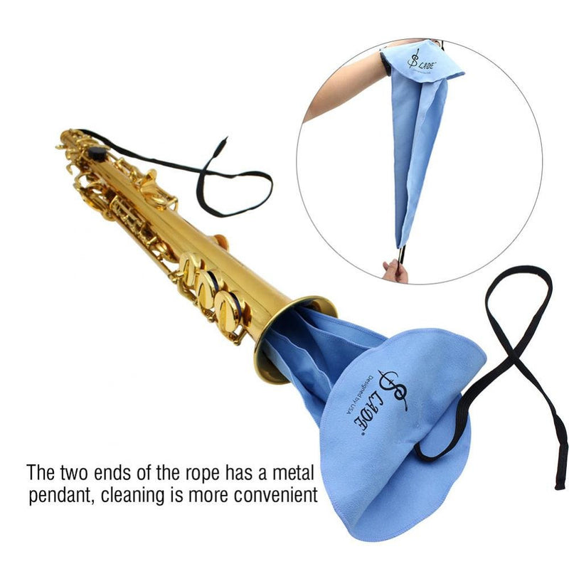 Sax Saxophone Clarinet Cleaning Cloth Tool with Metal Pendant for Tube Inside Clean (Blue) Blue